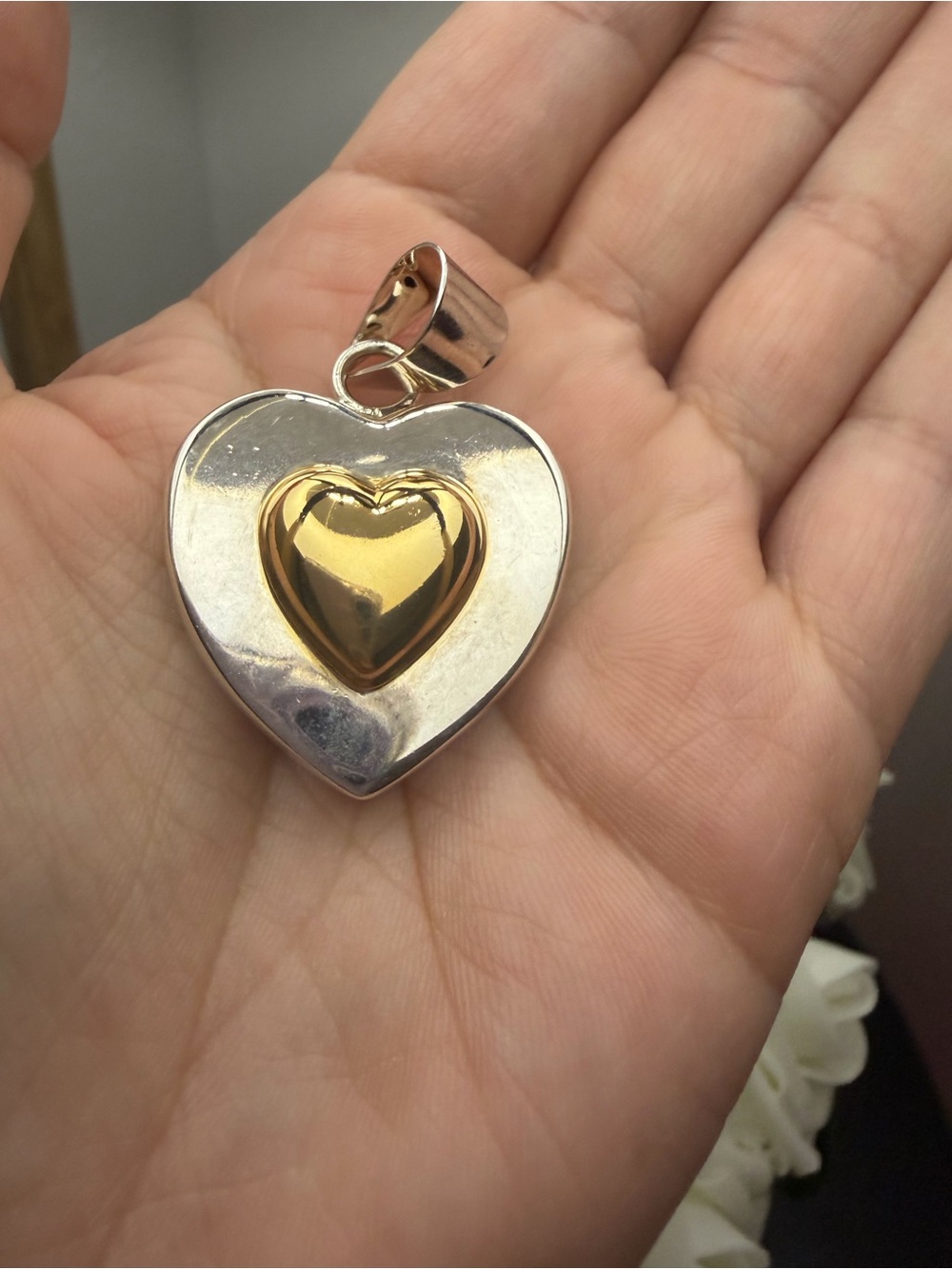 Two-Tone Heart Pendant Necklace - Gold & Silver - Picture 2 of 3